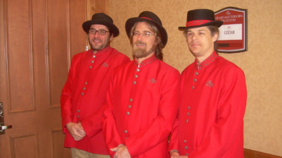 Diego Janches, Rick Doe, and Simon Shepherd in red suits