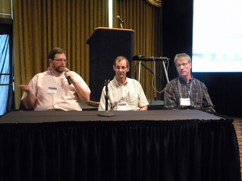 Frank Eparvier (U CO), Phil Richards (GMU), and Rodney Viereck (NOAA) answered questions at a panel discussion after their talks about "EUV effects on the thermosphere and ionosphere: EUV-vs-F10.7 proxy models" on Tuesday 25 June 2013.