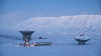 Svalbard EISCAT antenna on snow covered ground